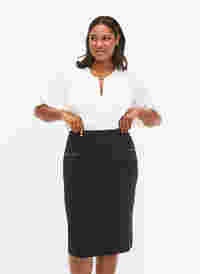 Tight-fitting midi skirt with slit, Black, Model