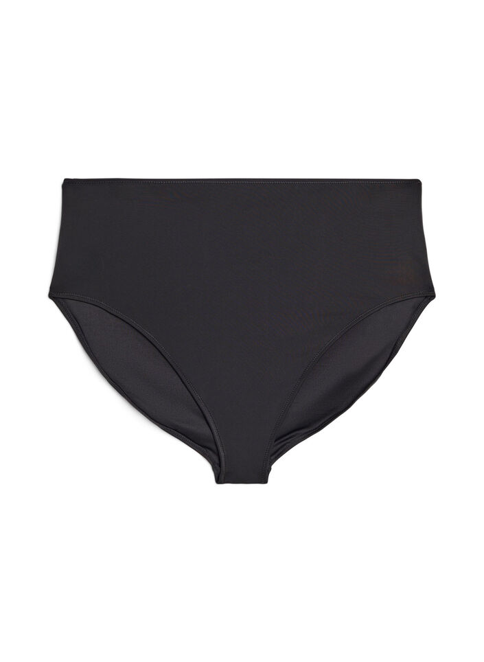 Solid coloured high-waisted bikini bottom, Black, Packshot image number 0