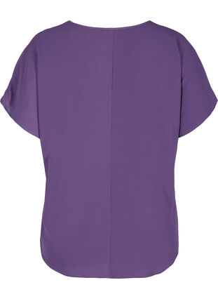 Blouse with short sleeves and a round neckline, Loganberry, Packshot image number 1