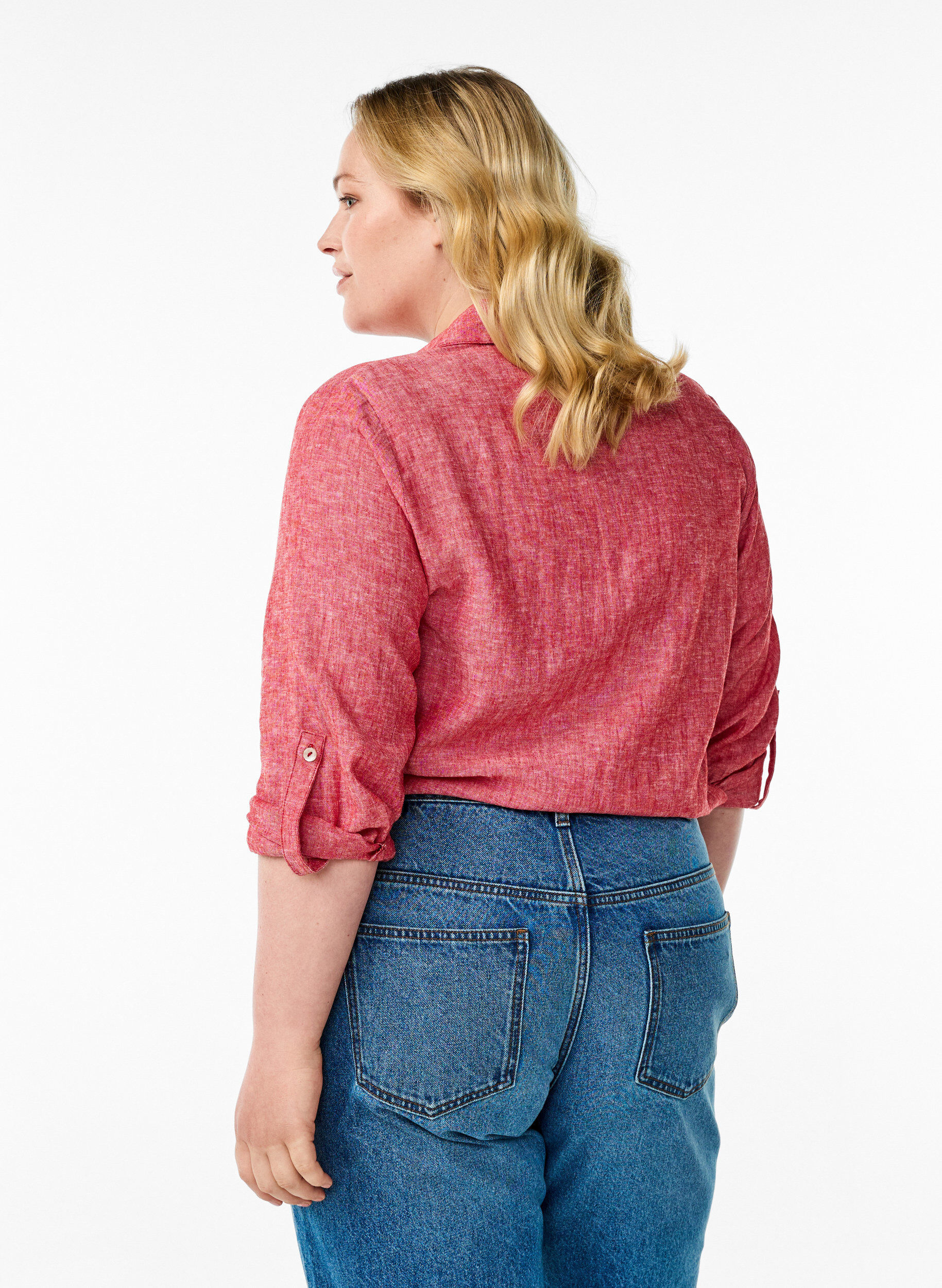 Zizzifashion Shirt in linen and viscose with 3/4 sleeves, Red, Model image number 2