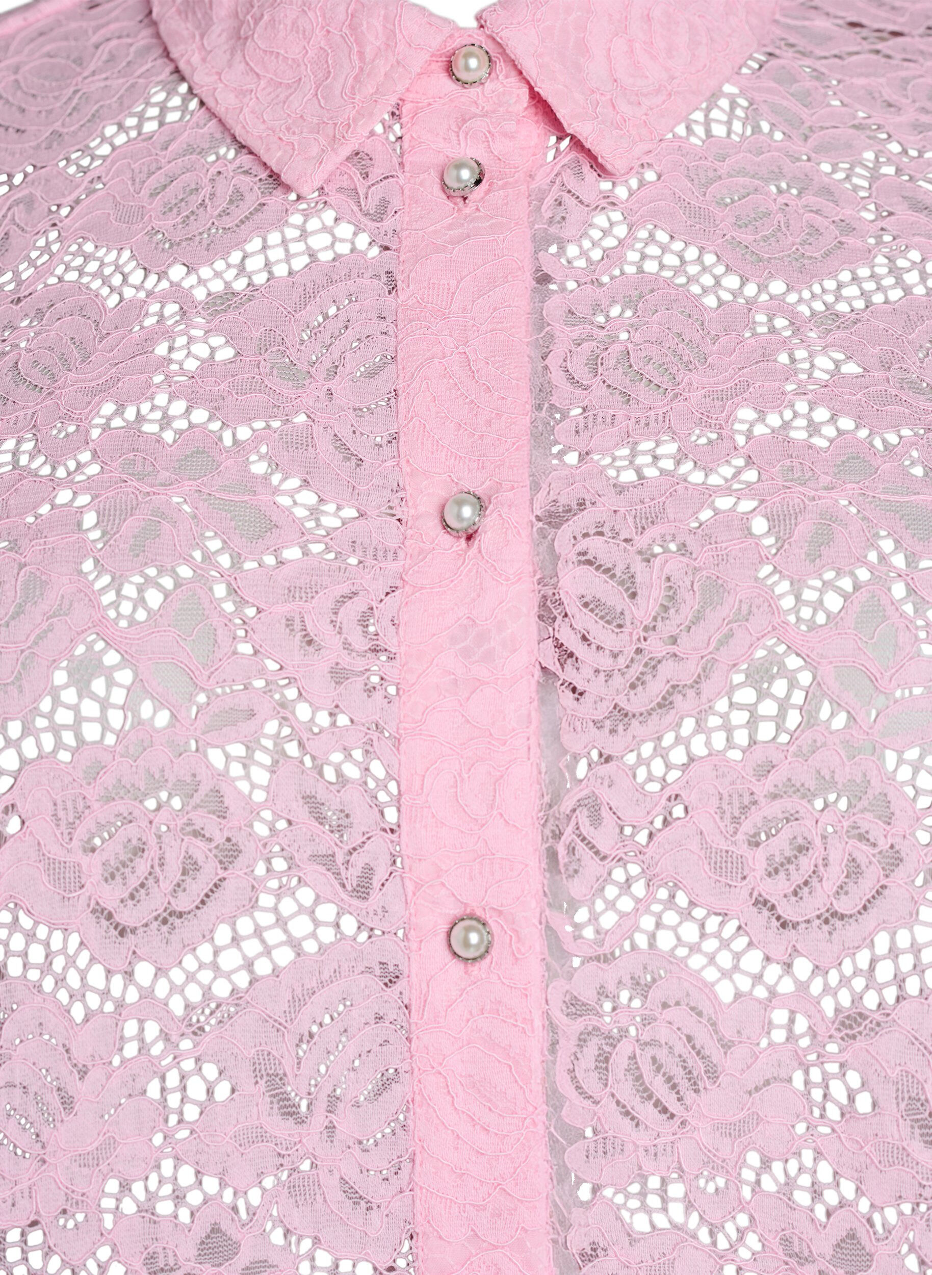 Zizzifashion Lace shirt blouse with pearl buttons, Rose, Packshot image number 2