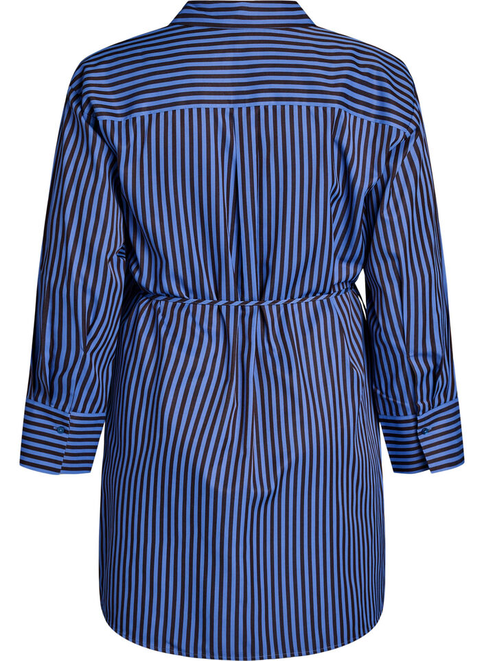 Striped shirt with a wrap effect and a tie-belt, Blue, Packshot image number 1