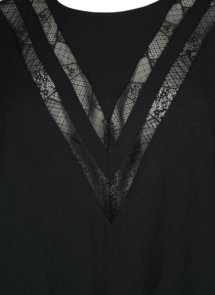 Long-sleeved blouse with lace, Black, Packshot image number 2