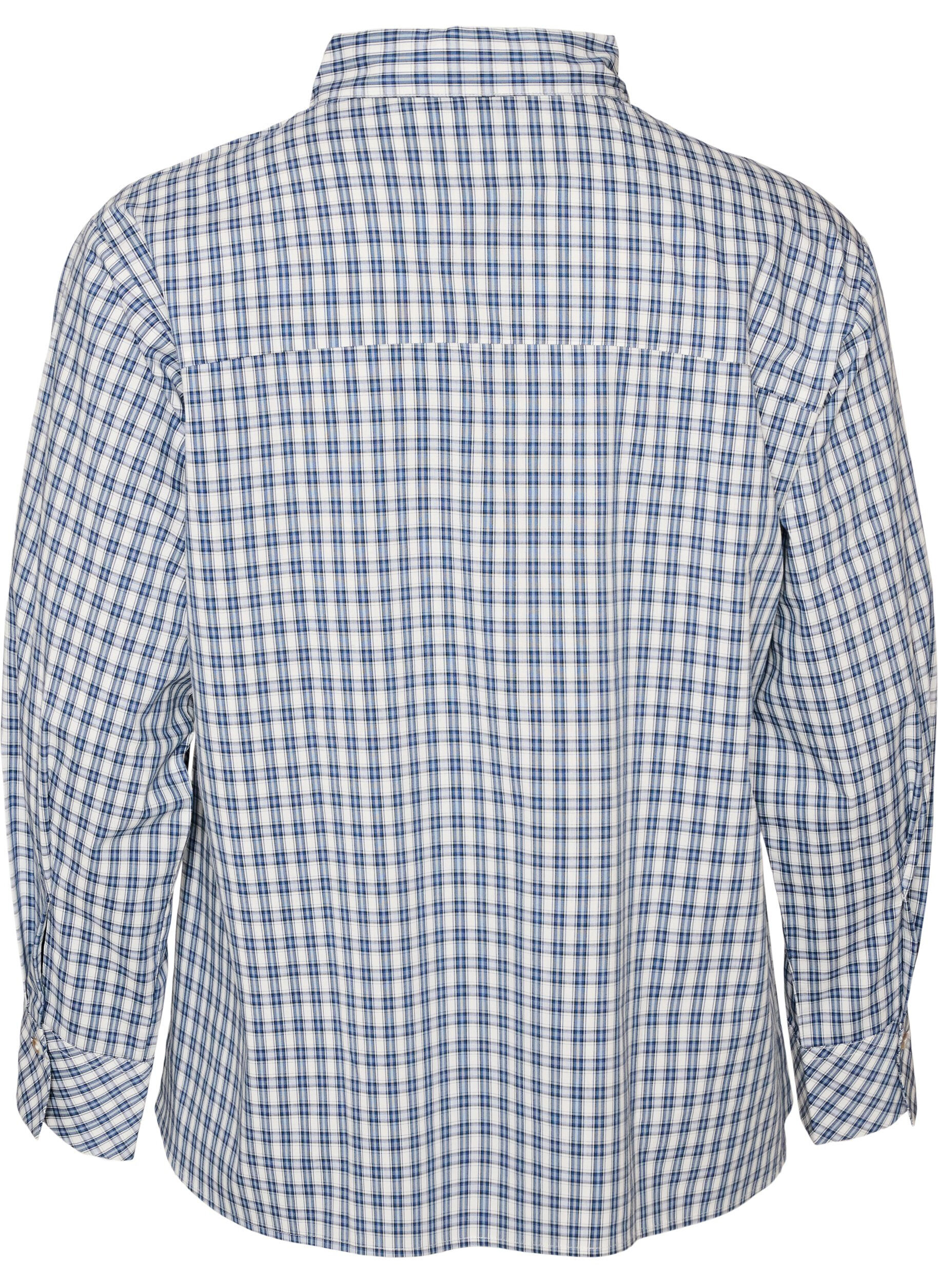 ZizzifashionLoose checked shirt with a tie-belt, Blue, Packshot image number 1