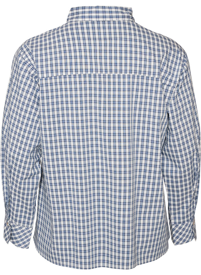 Loose checked shirt with a tie-belt, Blue, Packshot image number 1