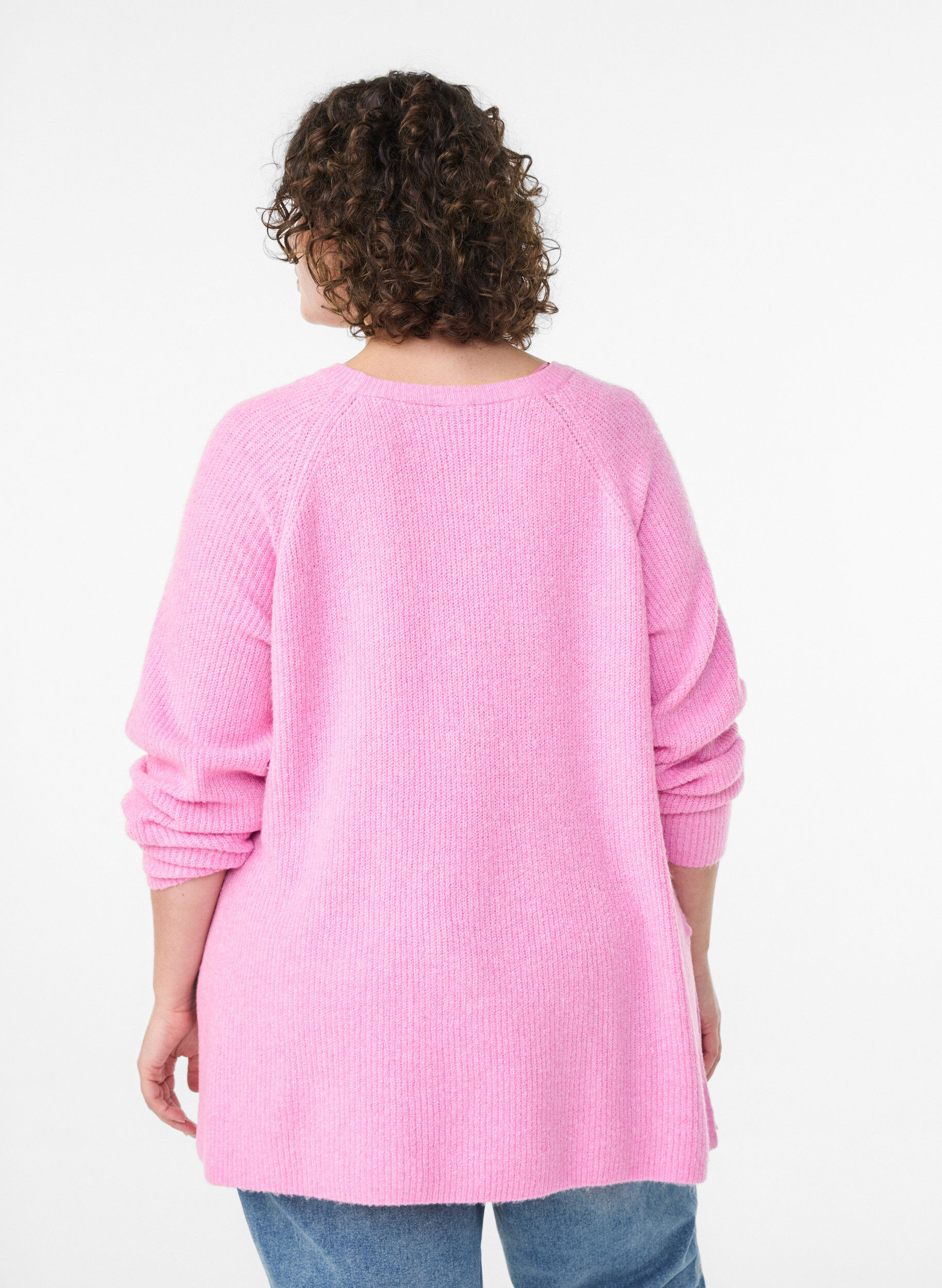 Zizzifashion Knitted jumper with a diagonal pattern and raglan sleeves, Pink, Model image number 2