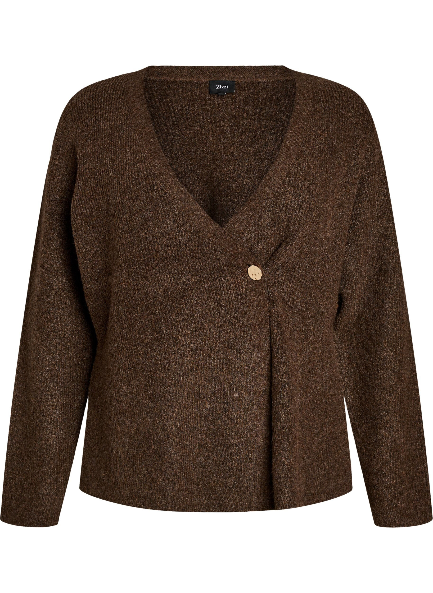 Knitted cardigan with an asymmetric closure