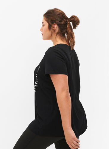 Cotton exercise t-shirt with print, Black w. Playstyle, Model image number 1