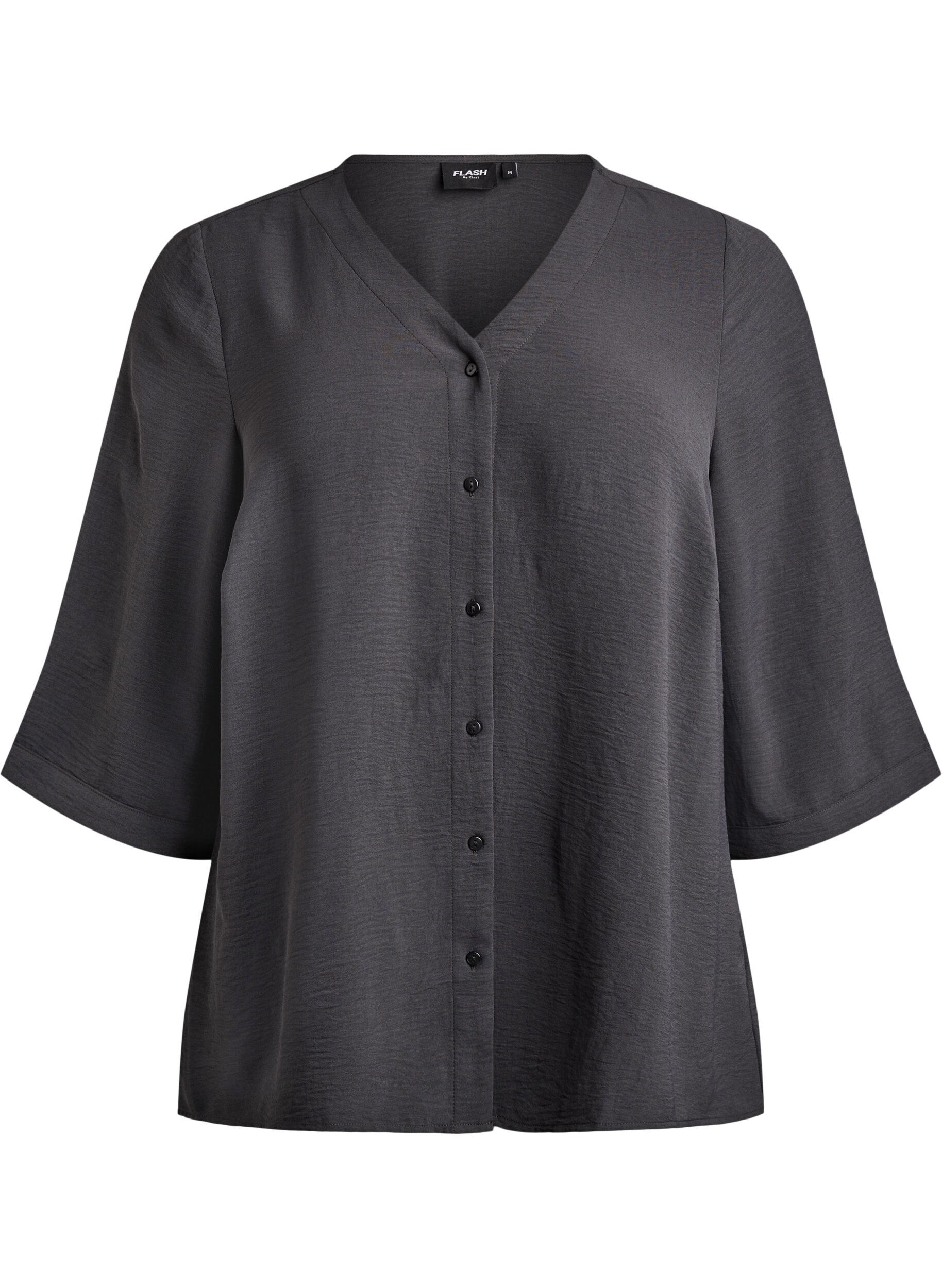 Shirt blouse with V-neck and 3/4 sleeves