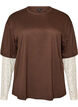 Loose t-shirt with long lace sleeves, Brown, Packshot image number 0