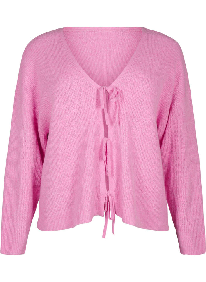 Knitted cardigan with tie belt, Begonia Pink Mel., Packshot image number 0