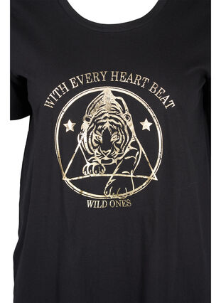 Long cotton t-shirt with short sleeves, Black Tiger w. Foil, Packshot image number 2