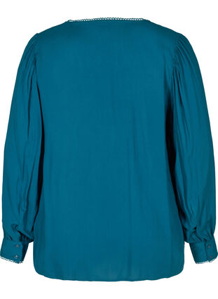 Viscose blouse with buttons and balloon sleeves, Poseidon, Packshot image number 1