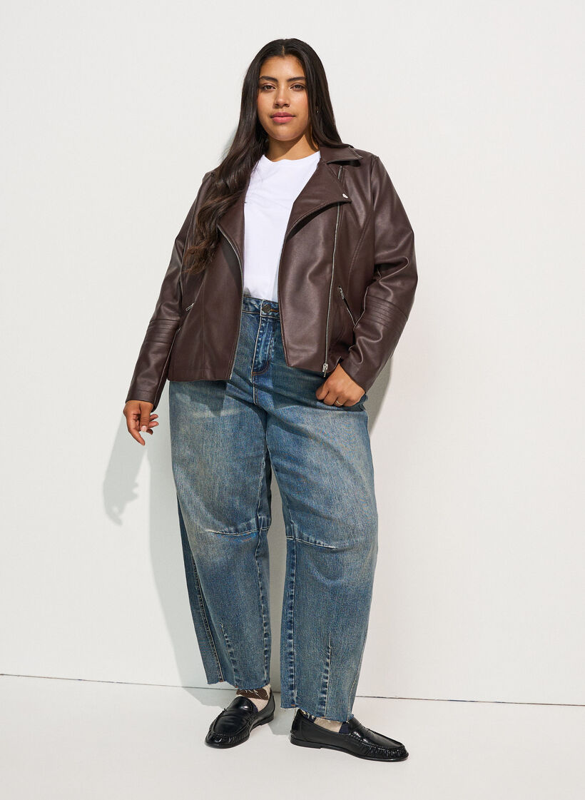 Biker jacket in faux leather, Brown, Model image number 1