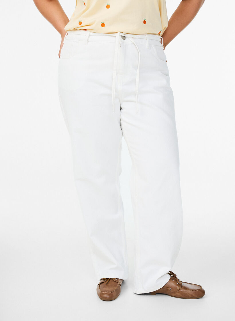 Straight fit jeans with a tie belt, White, Model image number 2