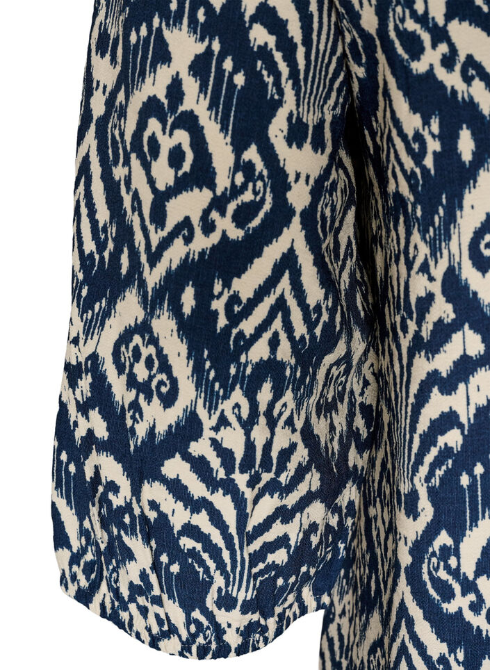 Patterned viscose blouse with 3/4-sleeves, Blue, Packshot image number 3