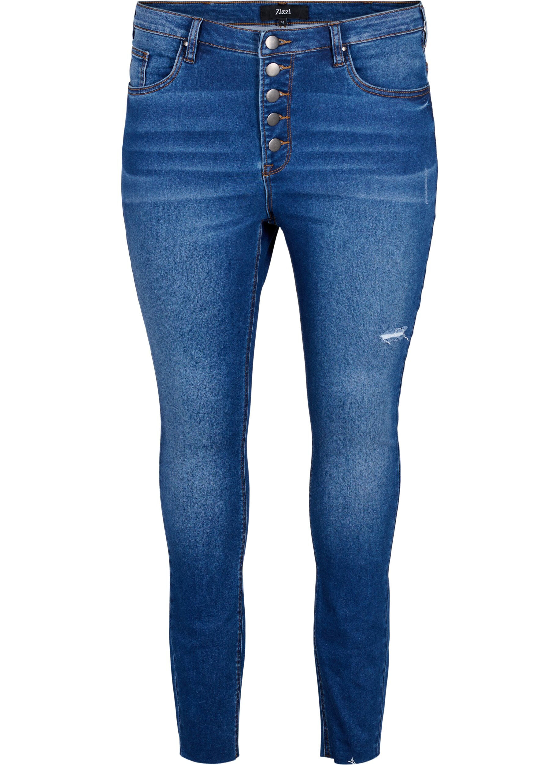 Zizzifashion High-waisted Amy jeans with buttons, Blue denim, Packshot image number 0