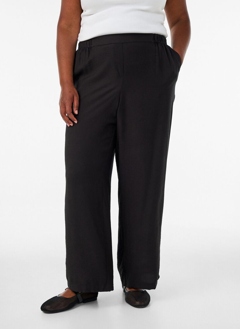 Viscose trousers with an elasticated waist and straight legs, Black, Model image number 2
