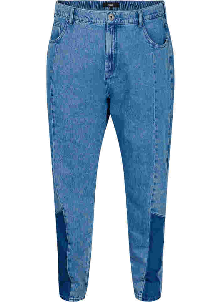 Cropped Mille mom jeans with colour-block, Blue denim, Packshot image number 0