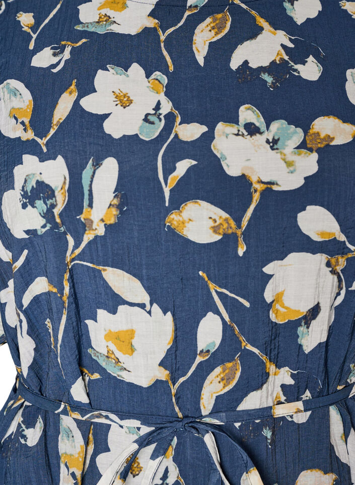 Ankle-length dress with flutter sleeves and tie-waist, Blue, Packshot image number 2