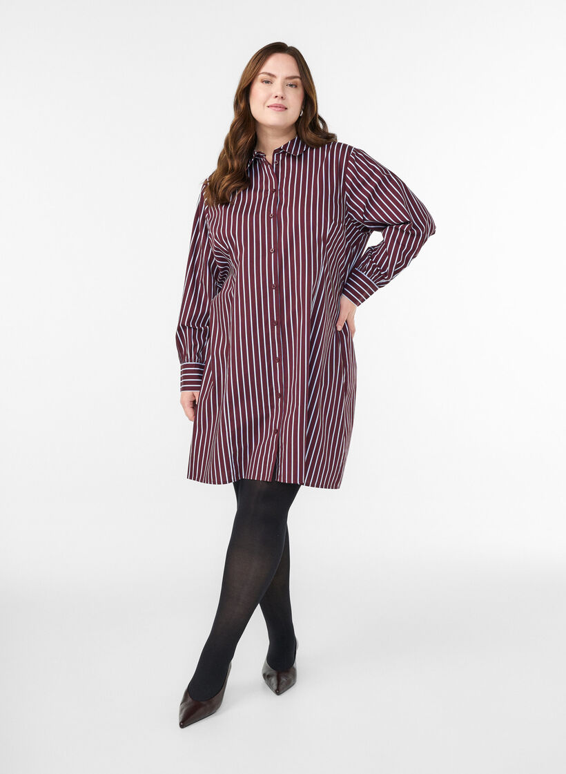 Striped shirt dress with an elasticated waist, Dark Bordeaux, Model image number 1