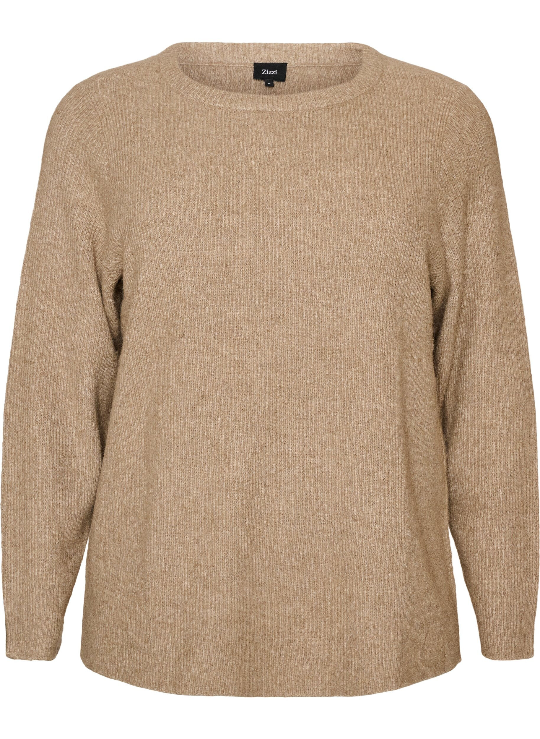 ZizzifashionMelange knit blouse with round neck, Beige, Packshot image number 0