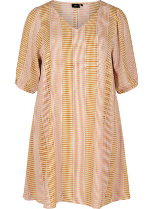 Viscose dress with print and v-neck, Apple Cinnamon AOP, Packshot image number 0