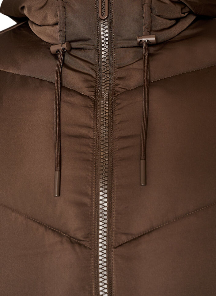 Long puffer coat with hood and pockets, Brown, Packshot image number 2