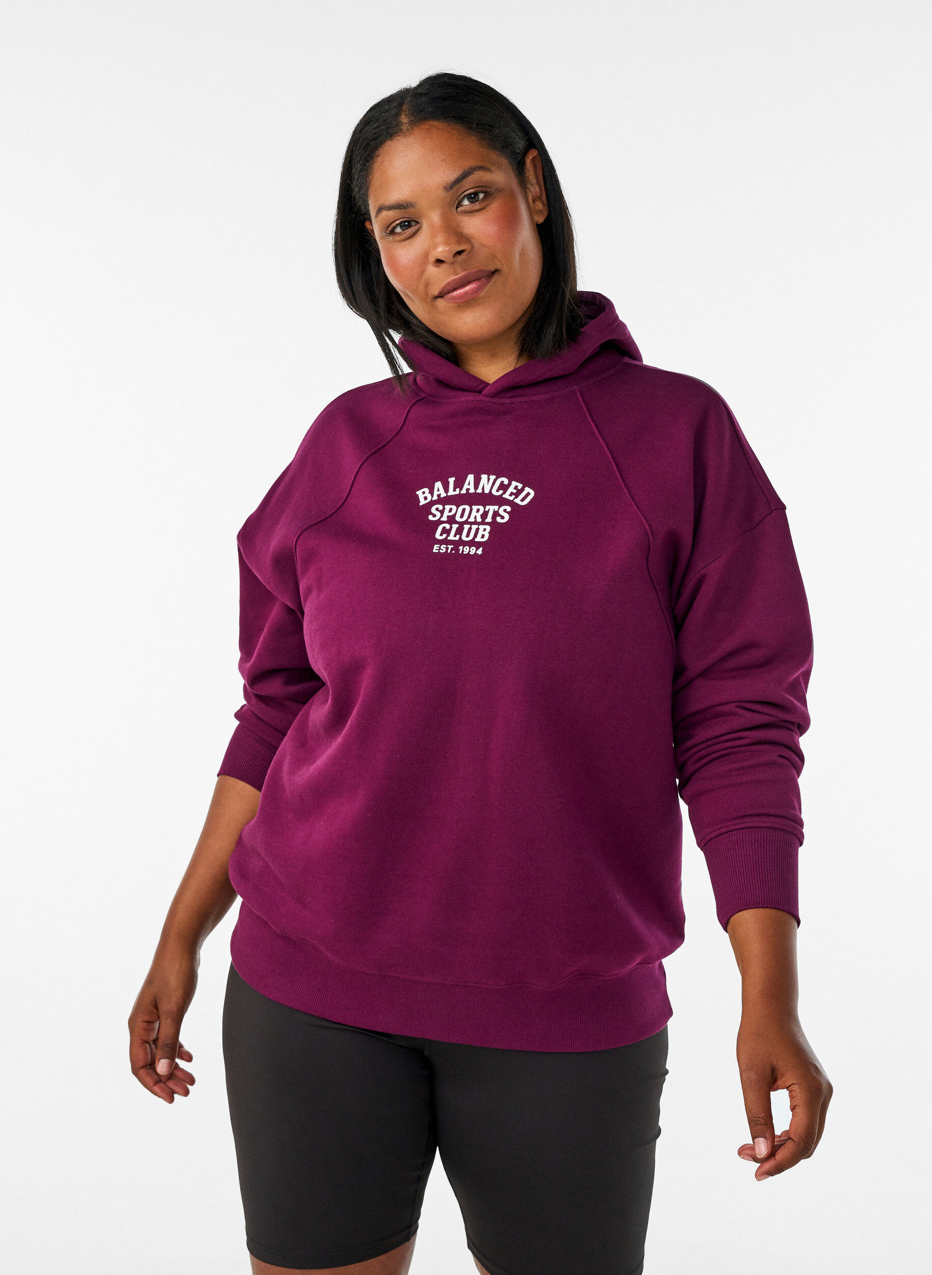 Hoodie with chest print, Purple, Model