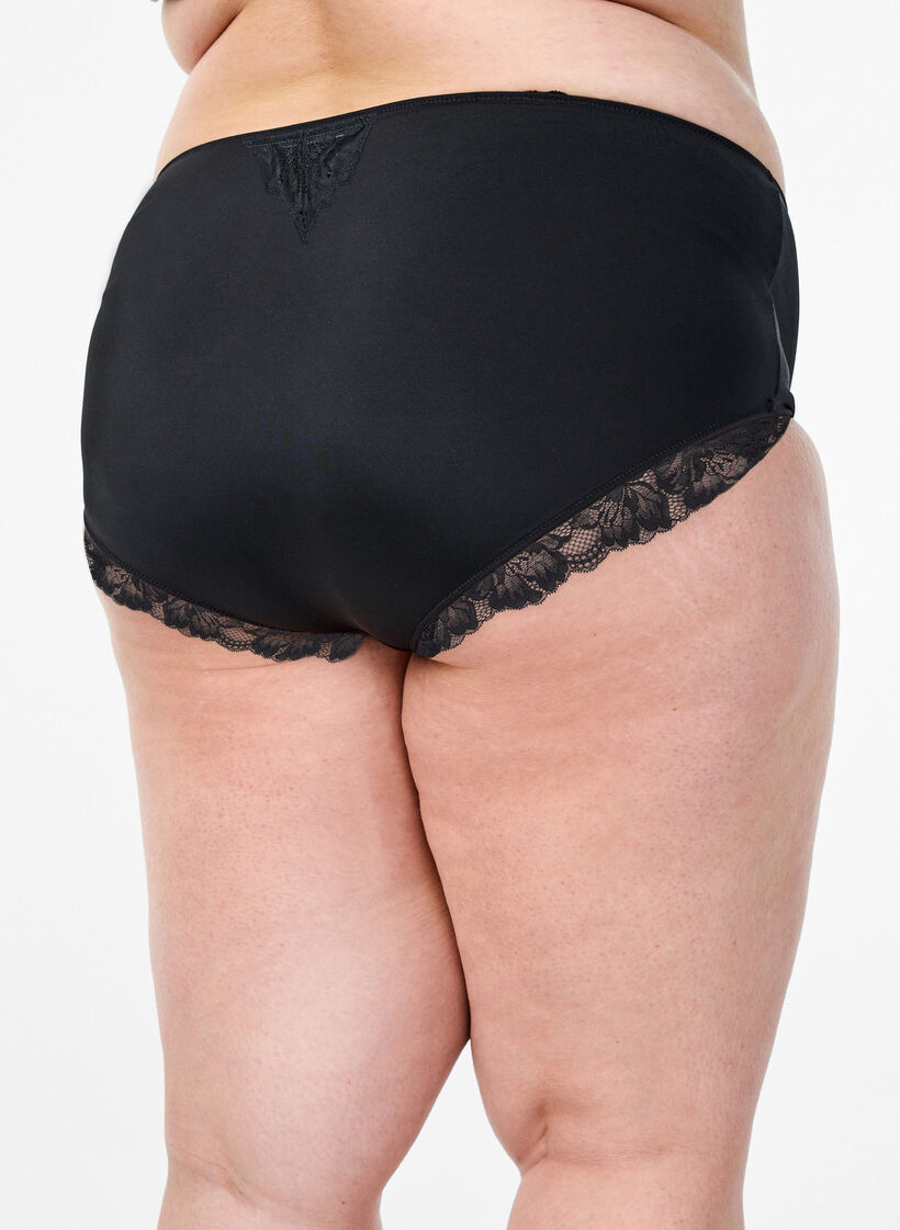 Cotton panties with an inside pocket and lace, Black, Model image number 1