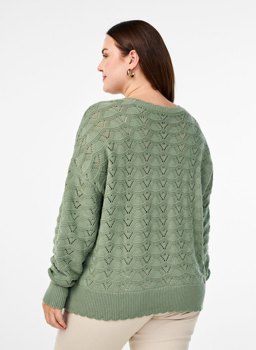Long-sleeved knit blouse with an openwork pattern, Green Bay, Model image number 1