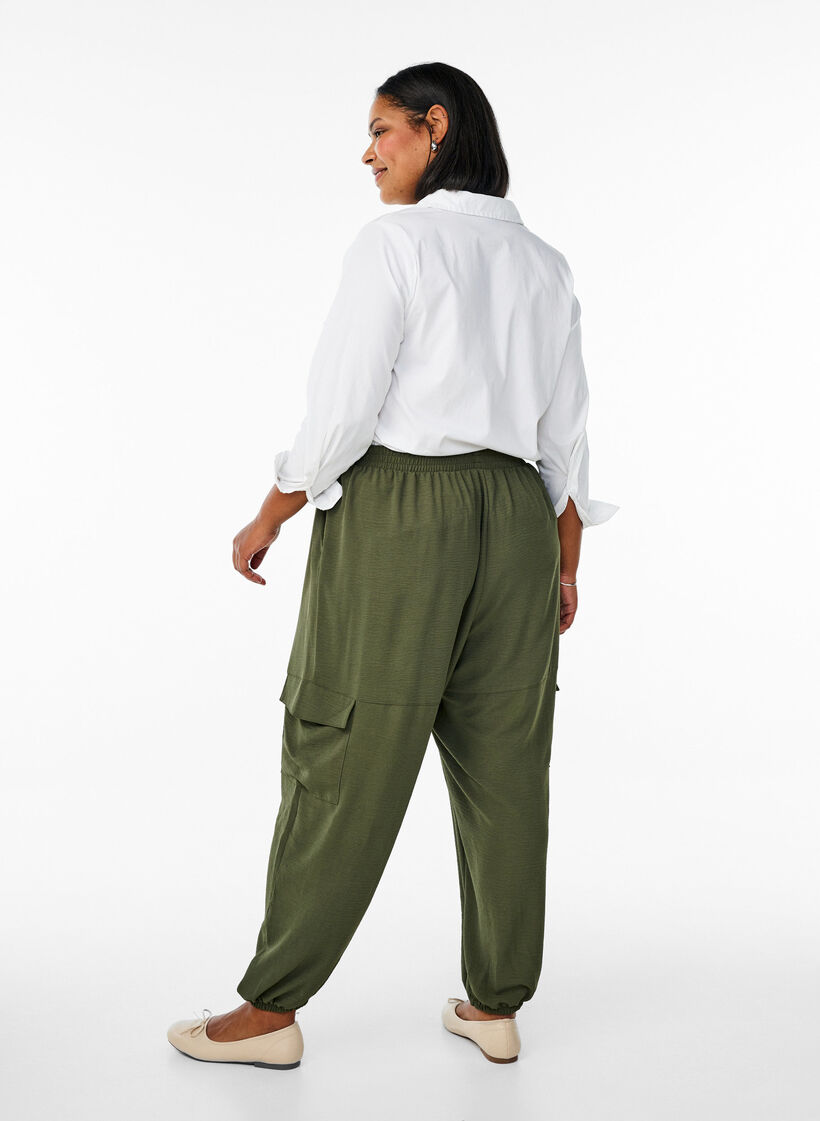 Harem trousers with cargo pockets and elasticated waist, Green, Model image number 1