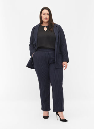 Pinstripe trousers with straight legs, Navy Stripe, Model image number 0