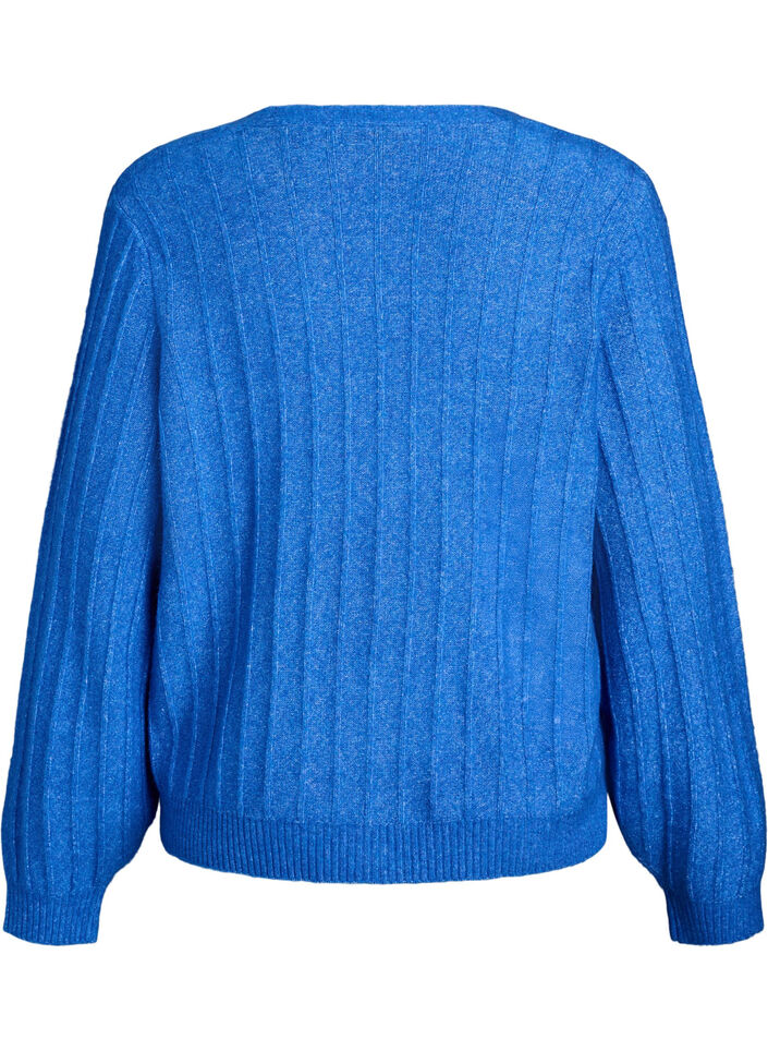 Cardigan with a ribbed texture and balloon sleeves, Light Blue, Packshot image number 1