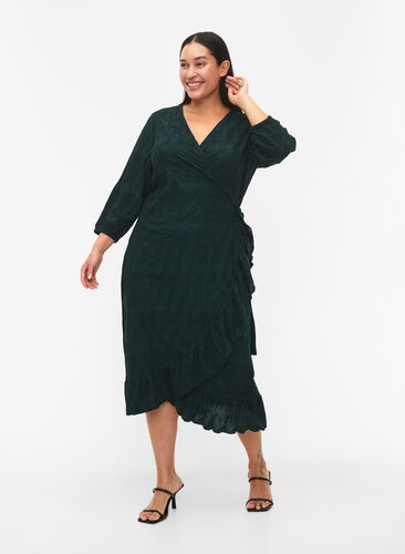 FLASH - Wrap Dress with 3/4 Sleeves, Scarab, Model image number 0