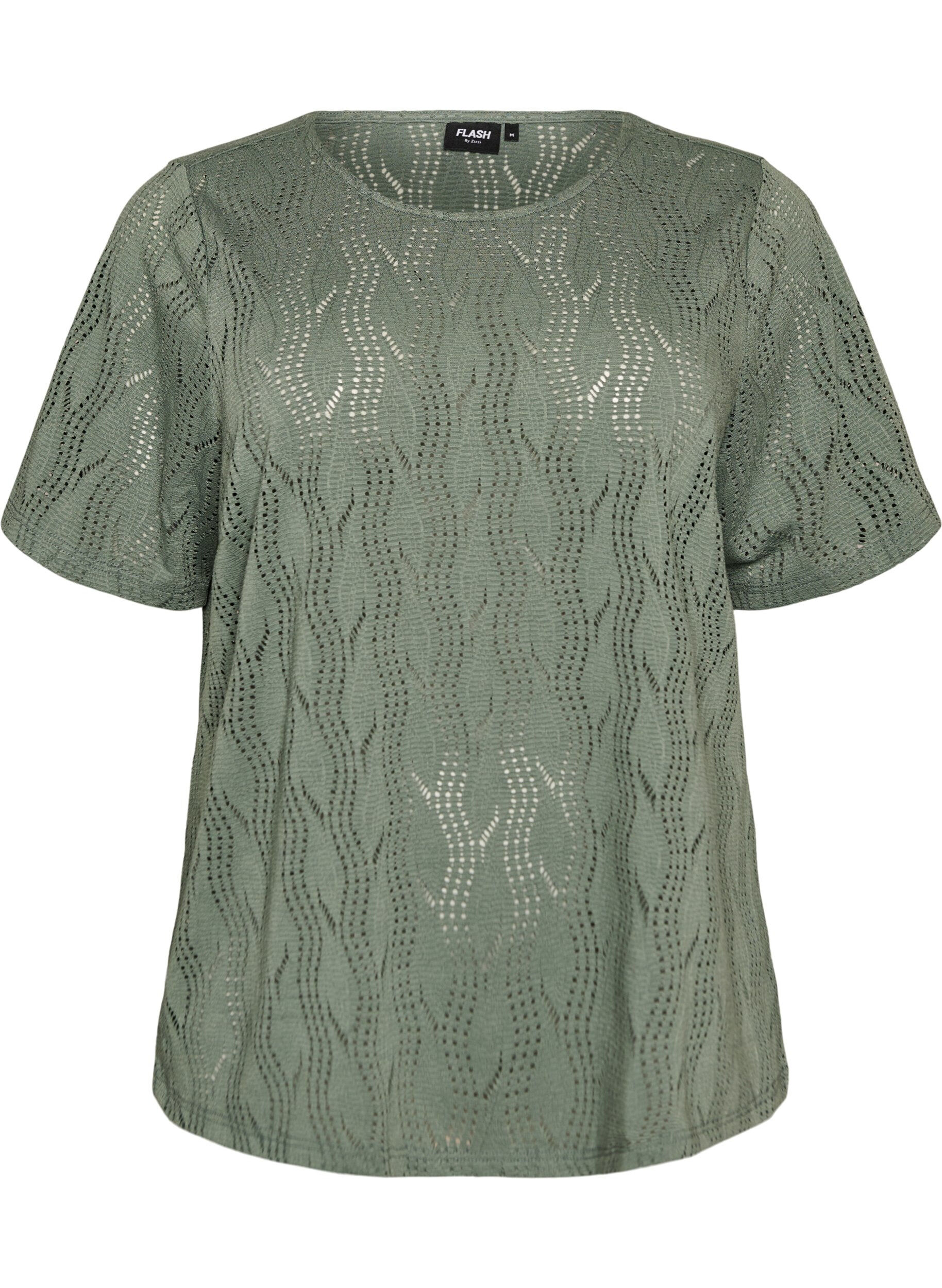Zizzifashion Jersey t-shirt with eyelet embroidery, Green, Packshot image number 0