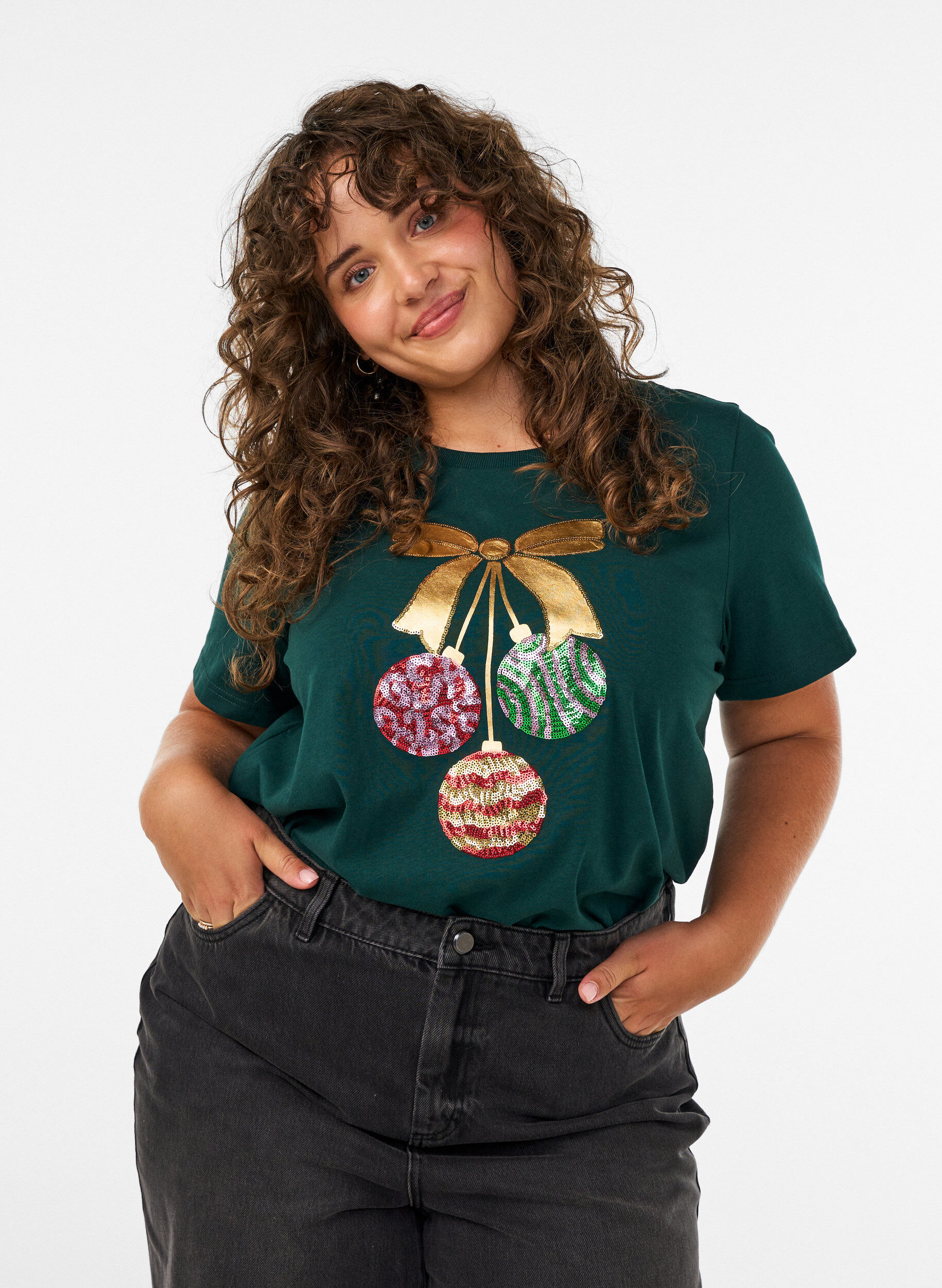 ZizzifashionChristmas t-shirt in organic cotton, Green, Model image number 0