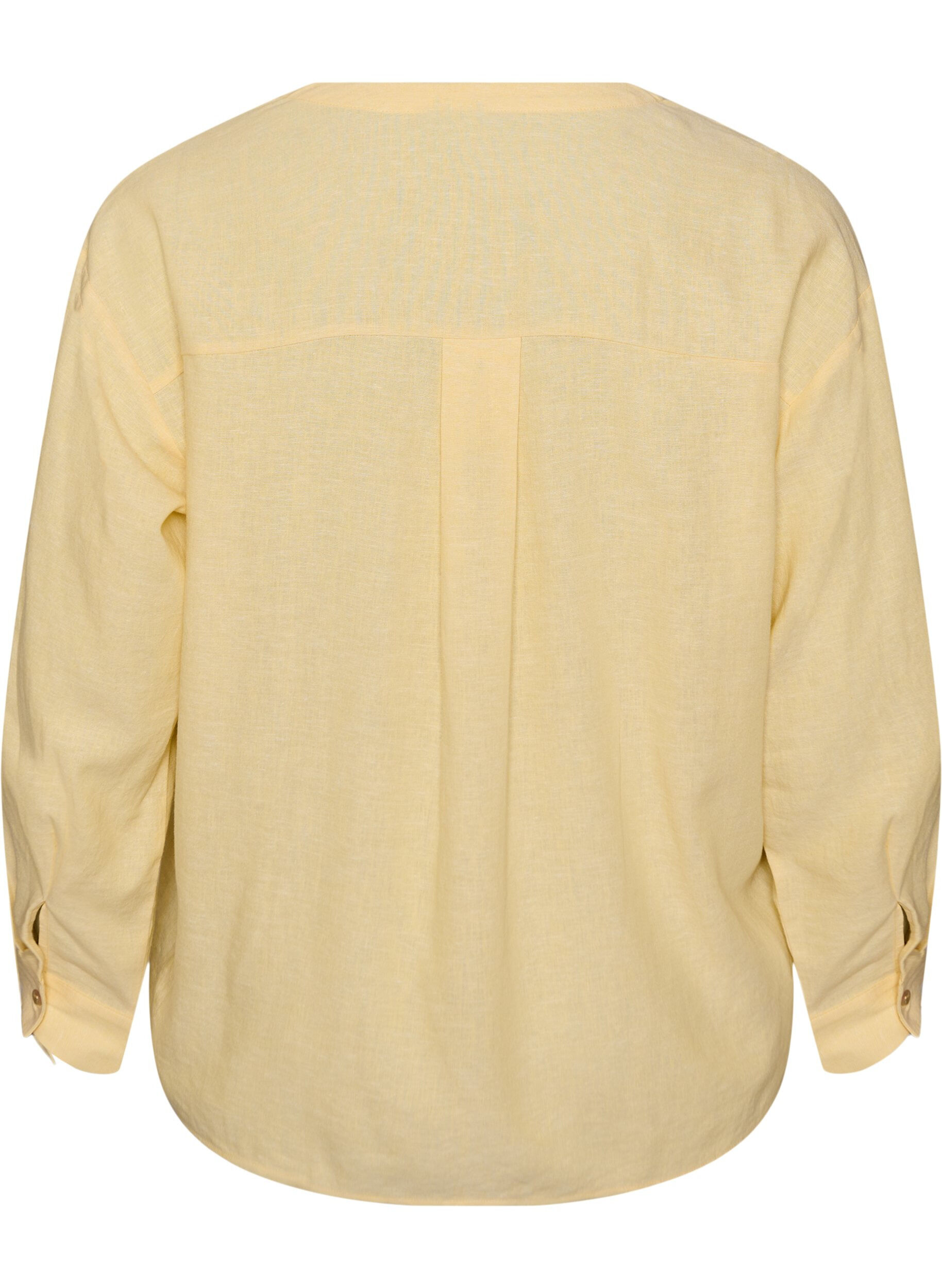 ZizzifashionBlouse in linen and viscose with V-neck, Yellow, Packshot image number 1