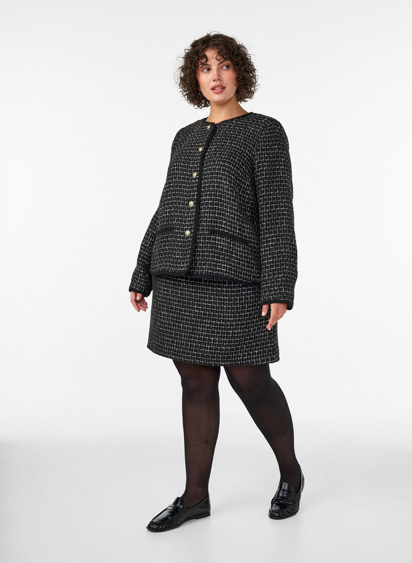 Jacket in boucl&eacute; with gold-coloured buttons, Black, Model image number 1