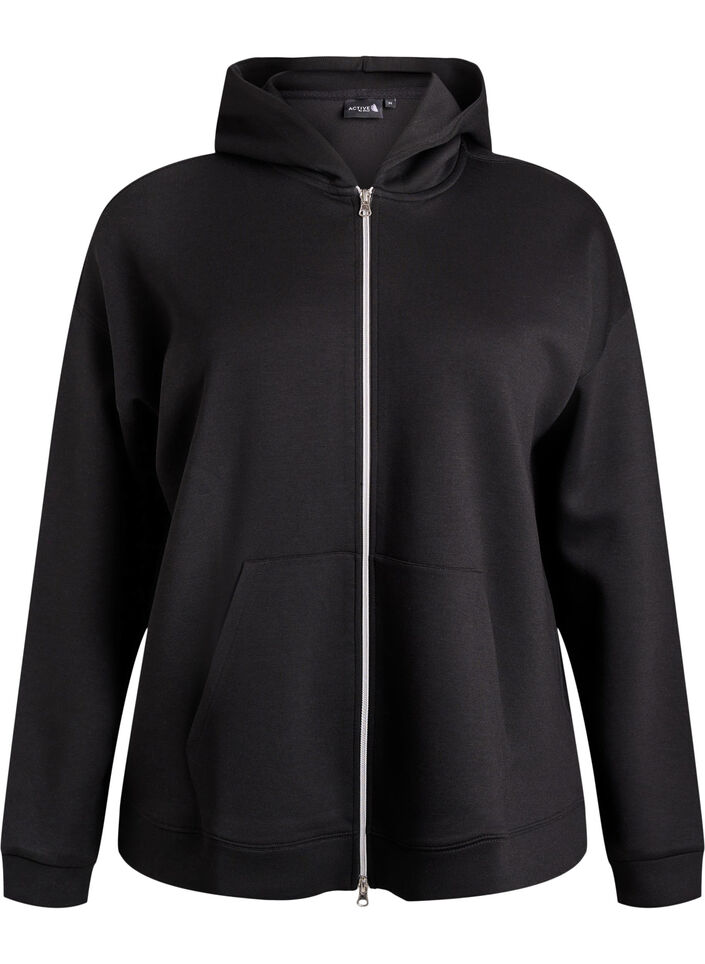 Scuba hoodie with zip and pockets, Black, Packshot image number 0