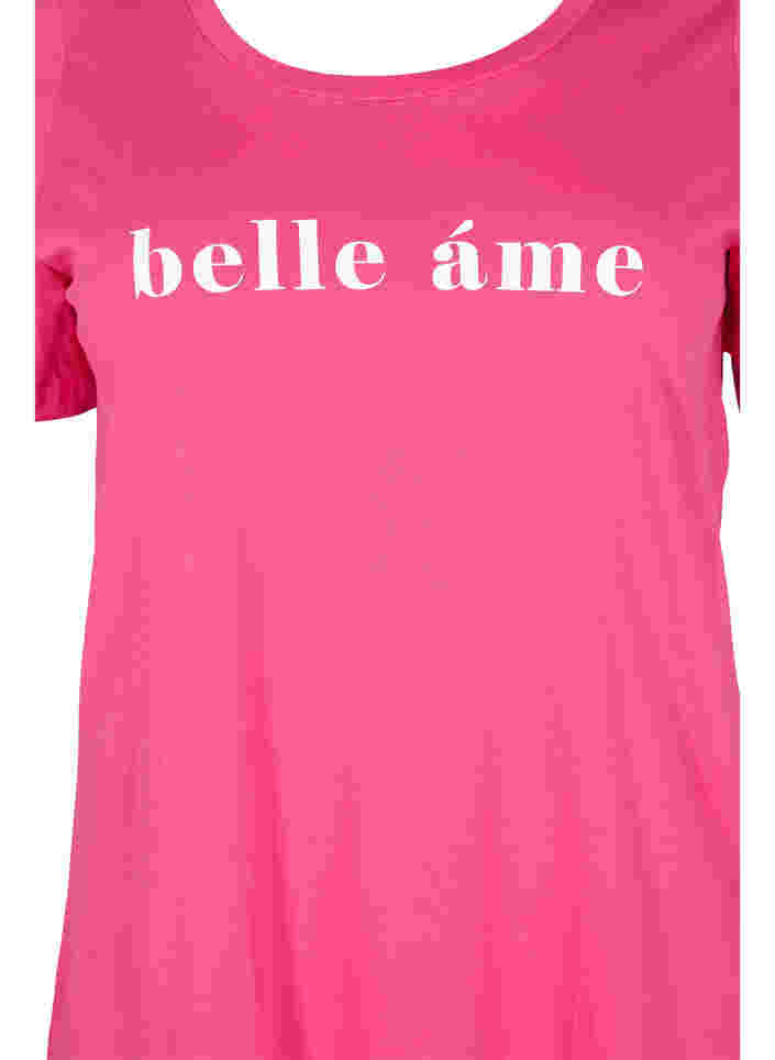 Short sleeve cotton t-shirt with text print, Fandango Pink, Packshot image number 2