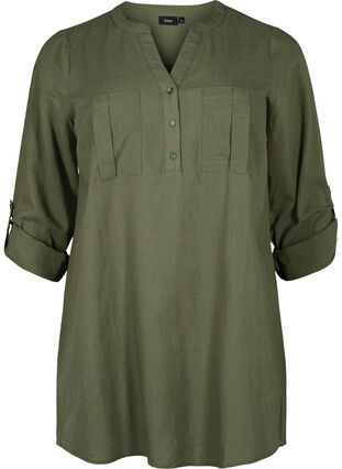 Tunic in cotton with 3/4 sleeves, Thyme, Packshot image number 0