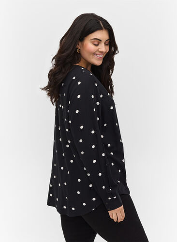 Patterned viscose blouse with long sleeves, Black Dot, Model image number 1