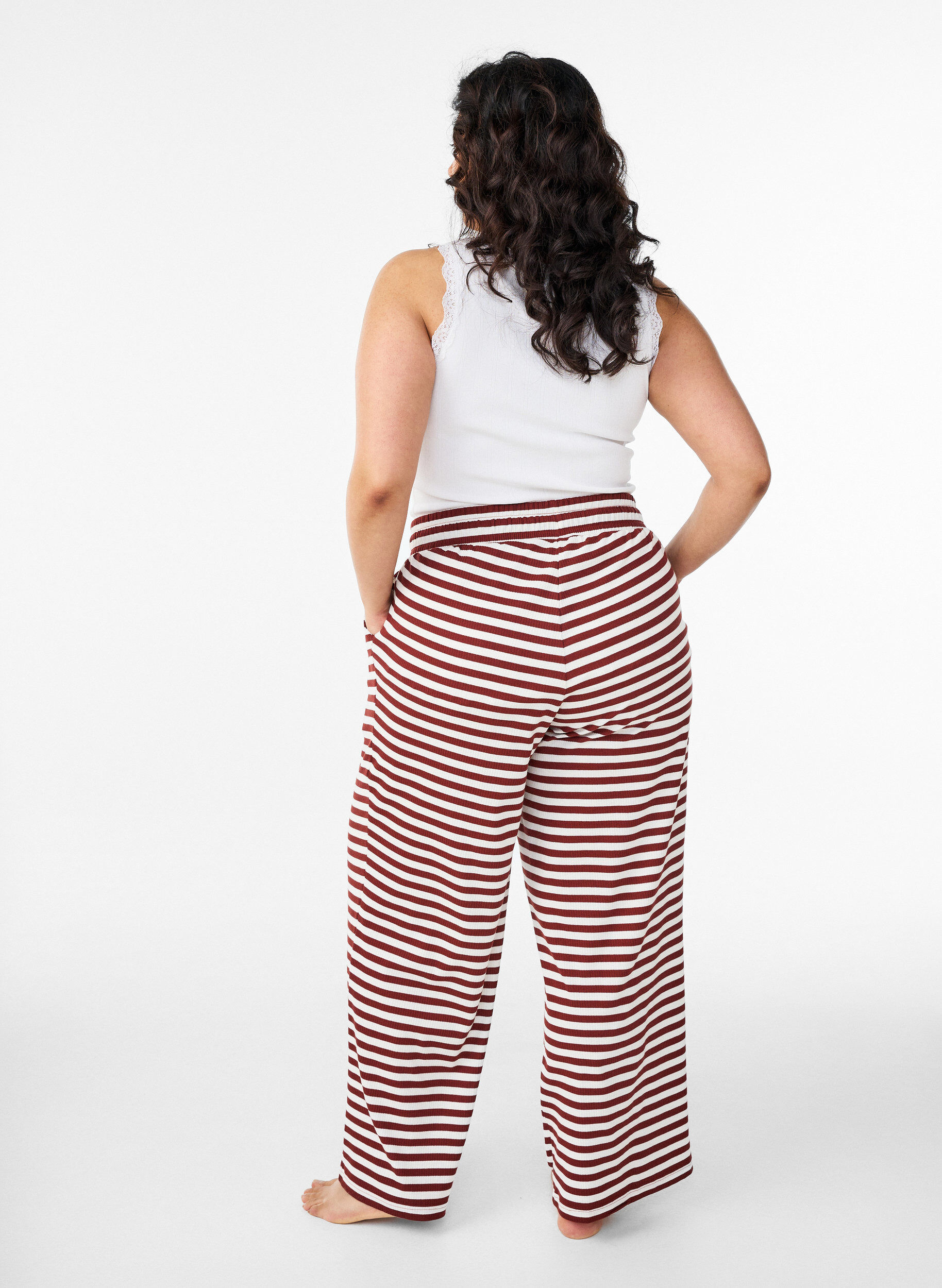 ZizzifashionStriped pyjama bottoms with a high waist and wide legs, Red, Model image number 1