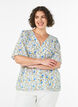Short-sleeved cotton shirt with a V-neck, Blue, Model image number 0
