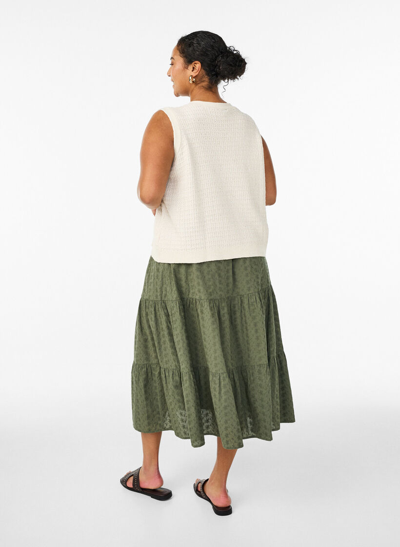 Ankle-length cotton skirt with a smocked waist, Green, Model image number 1