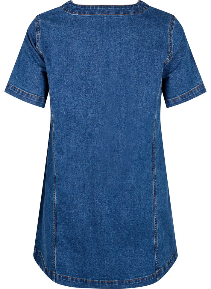 Short denim dress with a v-neck, Blue, Packshot image number 1