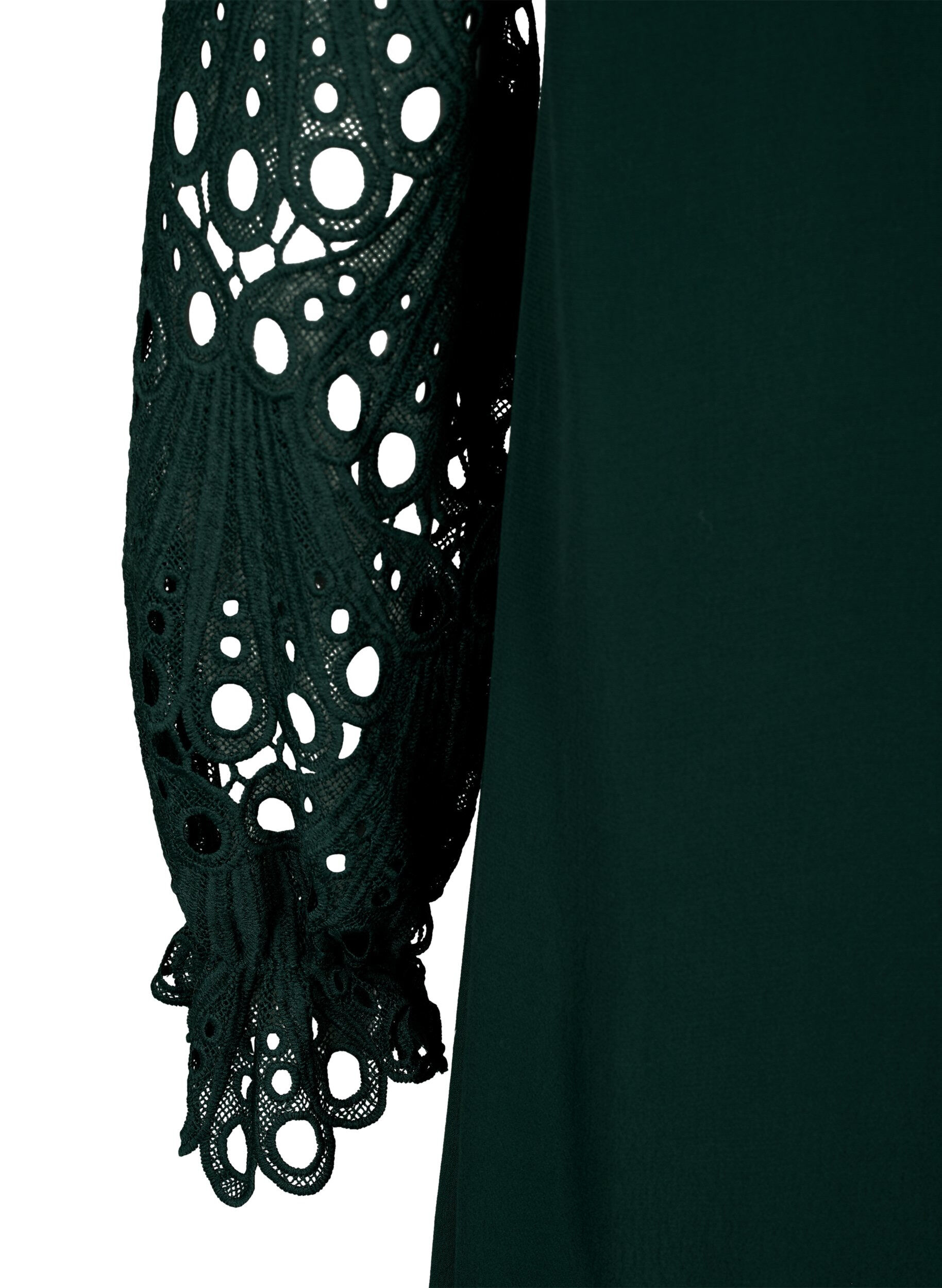 Zizzifashion Viscose dress with crochet sleeves, Scarab, Packshot image number 3