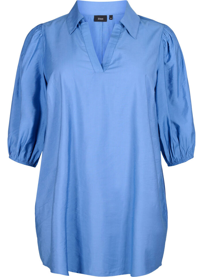 Viscose tunic with V-neck and collar, Riverside, Packshot image number 0