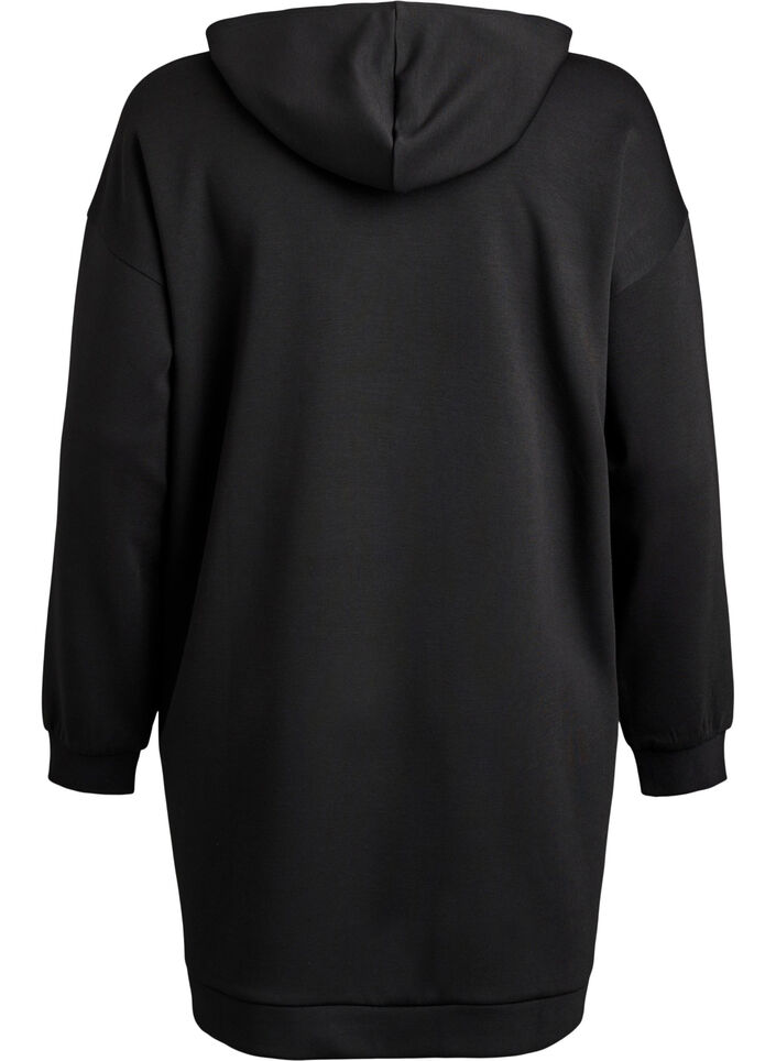 Short hoodie dress with a kangaroo pocket, Black, Packshot image number 1